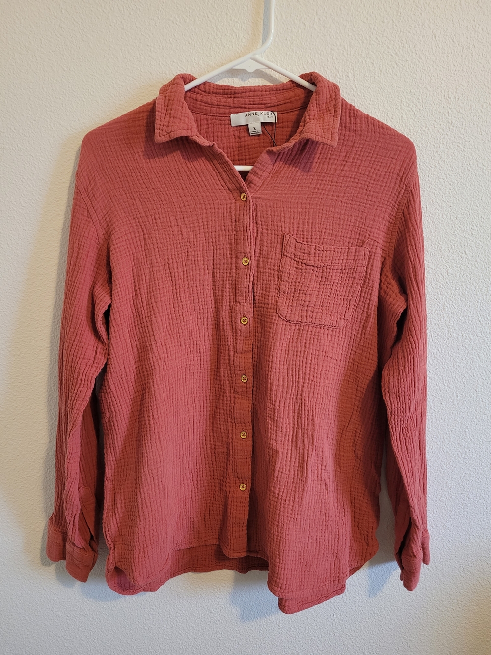Anne Klein Cotton Gauze Button-Down Shirt - Dusty Rose #306